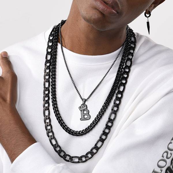 Krone Initial A-Z Halskæde, Iced Out Bogstav Vedhæng med 22-24 Tommer Kæde, Mænd Kvinder Bling Hip Hop Alfabet Navn Smykker Gave Store Initialer Halskæder B Black
