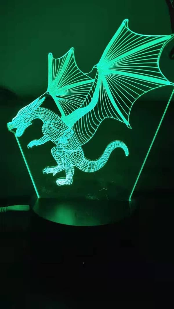 3D Elddrake Nattljus Illusion Sovrumslampa med USB