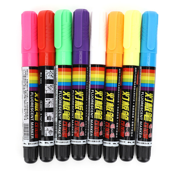 8 stk. Multicolor Fluorescerende Pen Highlighter Markør til LED Skrivetavle