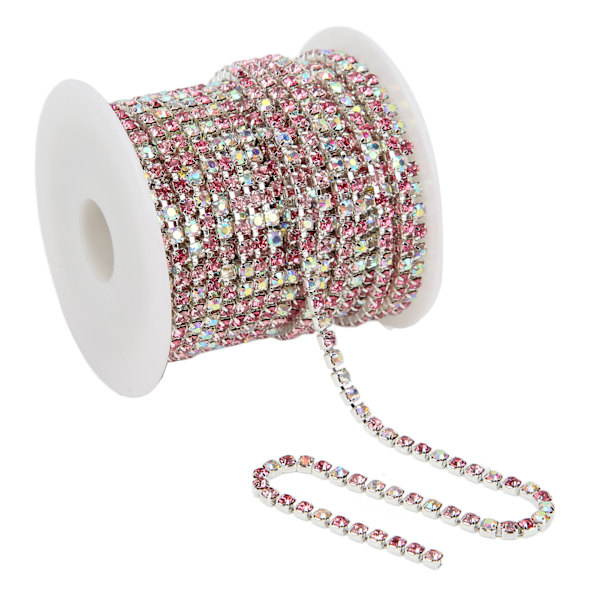 Rhinestone Trim Fargerik Glitrende 10 Meter Rhinestone Trim for Husholdning DIY Håndverk Klær Dekorasjon GaveSølv Bak Rosa Farge 3mm