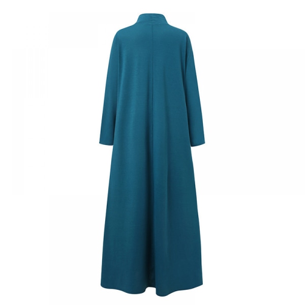 Fashion Damkläder Hög  Långärmad Klänning Lång Kjol(Blå 2XL)