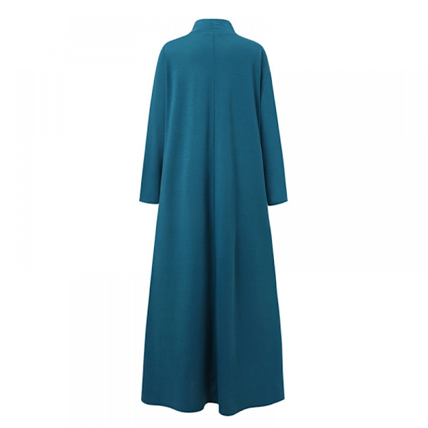 Fashion Kvinder Høj  Langærmet Kjole Lang Nederdel (Blå 2XL)