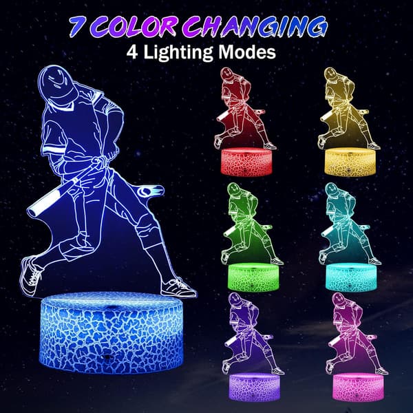 Baseball 3D Illusjonslampe, Sports 3D Nattlys med Timer