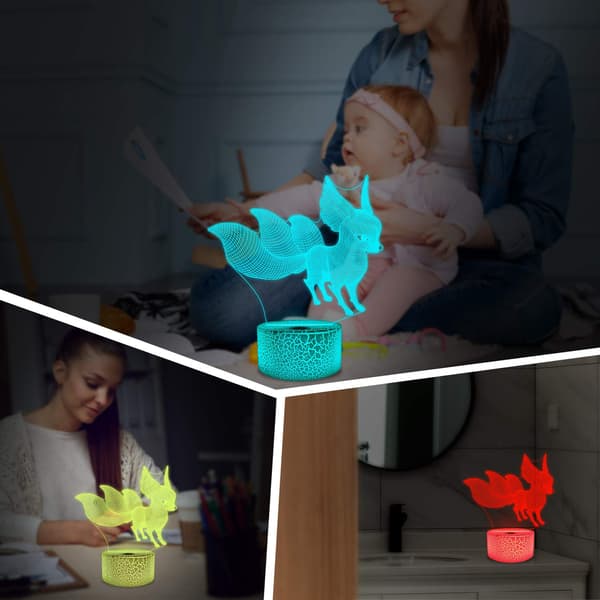Fox 3D Lampe Natlys 3D Illusionslampe til Børn, 16 Farver