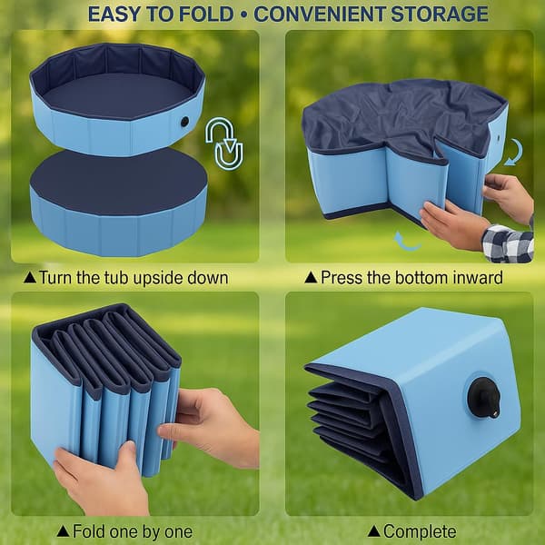 Vikbar halkfri PVC-pool för husdjur och barn | Slitstark fiberboard barnpool (blå) M