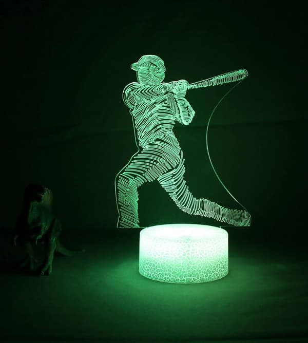 3D Illusjonslampe LED 16 Farger Endring med Fjernkontroll.Basebal