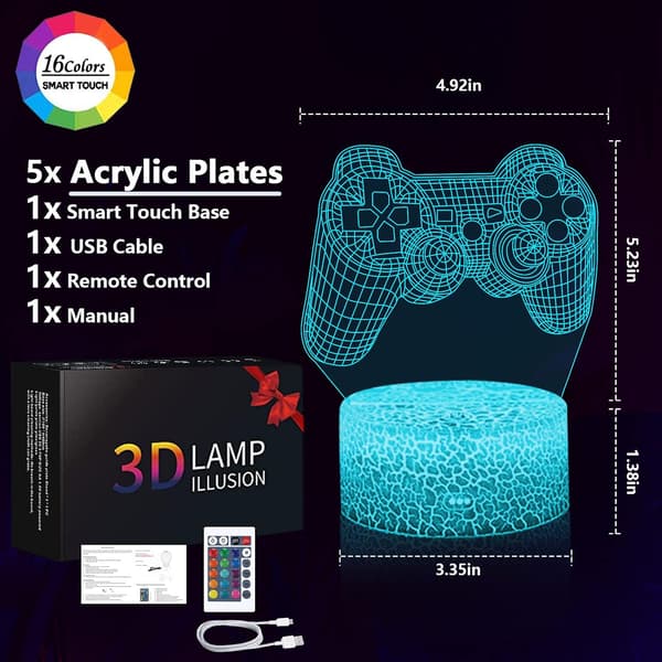 3D Gaming Lys 5 Mønstre og 16 Fargeendrende LED Skrivebordslampe