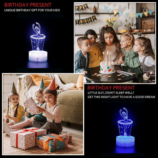 Söt balett ballerina 3D LED optisk illusion sömn nattlampa