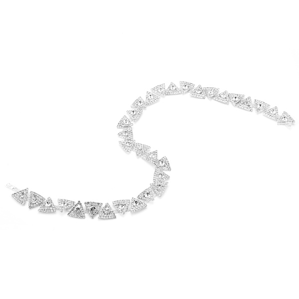 Bælte Sash tasker 1 Yards Trekant Sølv Rhinestones Trim Kæde Brudekjole Applikation Glas Sten