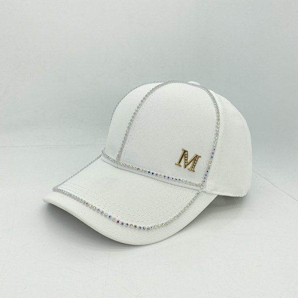 Rhinestone M Standard Wild Baseball Cap Dam White