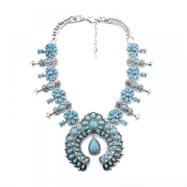 Halsband för kvinnor, Boho turkos blomma hänge kläder Acc
