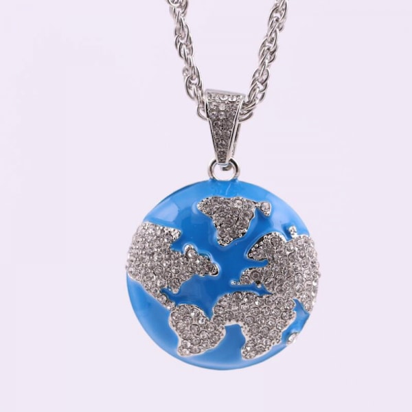 3D Jord Halsband Män, Hiphop Hänge Diamant Smycken, Juvel