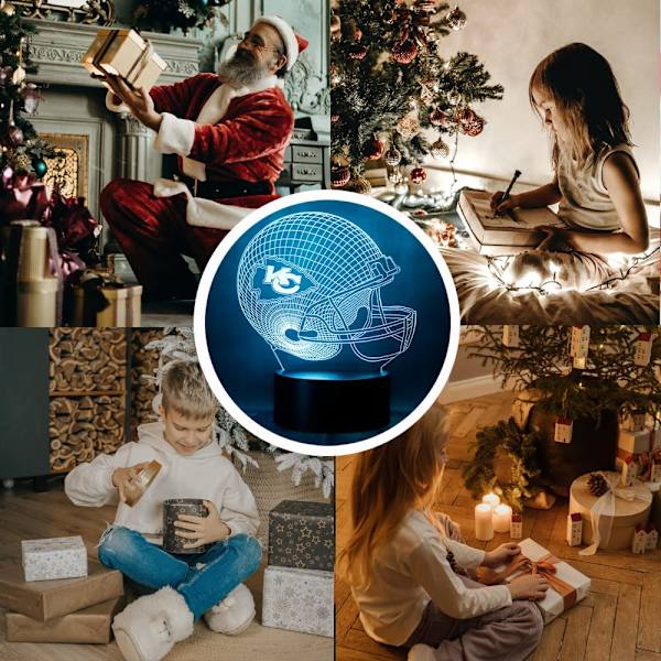 Tegneserie Chiefs Fodboldhjelm Anime Figur 3D Optisk Illusion LED Soveværelses Dekoration Sove Natlys med Fjernbetjening 7 Farver Bordlampe Fødselsdagsgaver fo