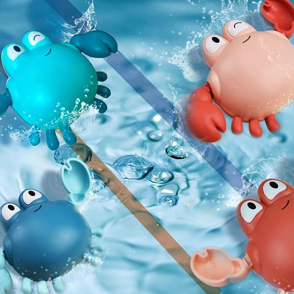 4 stk. opptrekkbare svømmekrabbe badeleker for småbarn 1-3 år - Søte badeleker for gutter og jenter, fargerike vannleker for barn