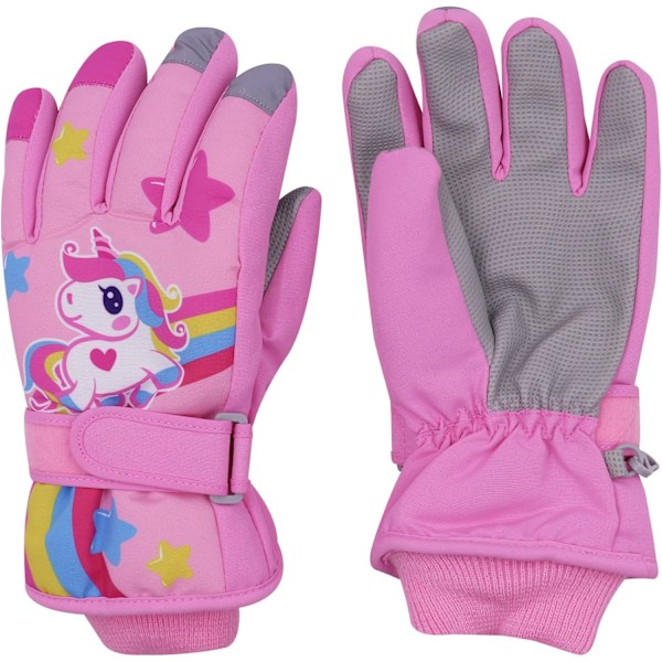 Söta Unicorn-Vantar för Barn Vattentäta Vinter Skidvantar Fleecefodrade Snövantar Varma Termiska Vantar för 3-9 Pojkar Flickor Pink S