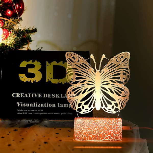 3D Illusjonslampe Sommerfugl Nattlys, Bursdagsgave til Gi