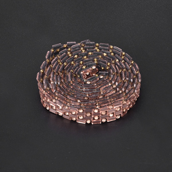 100cm Strass-Kette Heißfix Kristallglas Kette DIY Kleidung Gürtel DekorationChampagner 1cm 4 Reihen
