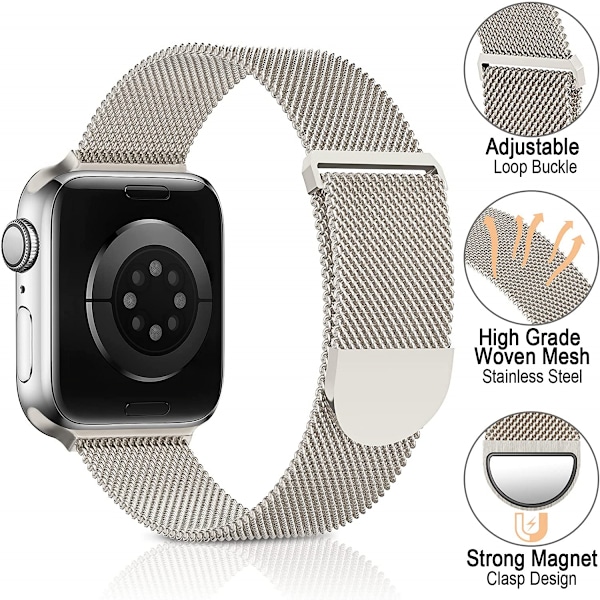 Metallbånd i rustfritt stål kompatibelt med Apple Watch-bånd 38 mm 40 mm 41 mm, justerbar løkke med magnetisk armbånd for iWatch Series 7 6 5 4