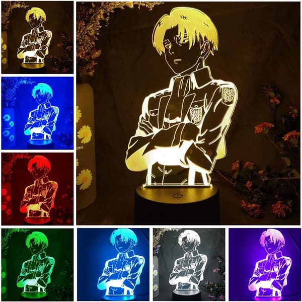 Anime-valo 3D Levi Ackerman yölamppu, 7 väriä Anime-hahmo