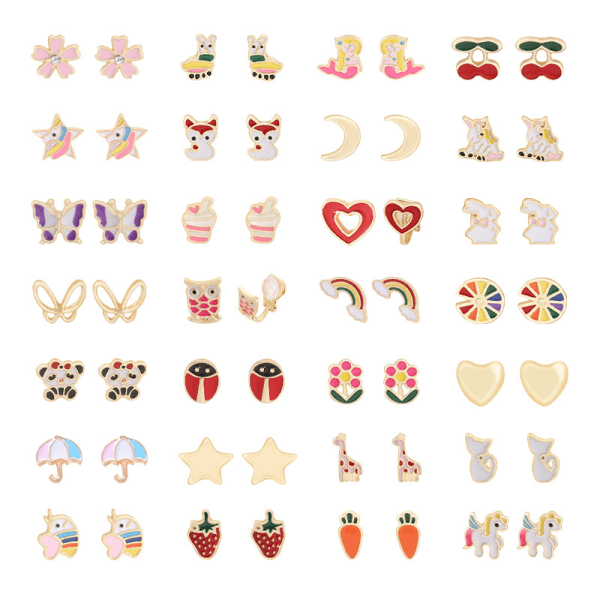 20 Pairs Of Girls Clip On Earrings Kids Cute Flower Earring Princess Dress Up