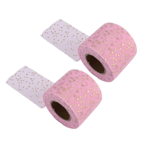 2 rullar glitter tyll med glänsande utseende, enkel användning, tillräcklig mängd, fyra färger, nättygstyll för DIY-dekor, rosa