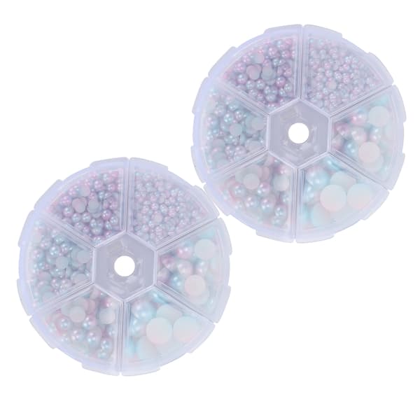 2 æsker Gradient Imitation Pearl Semicircular Nonporous Flat Back Dekorative Tilbehør til Tøj DIY (Pink Blå)