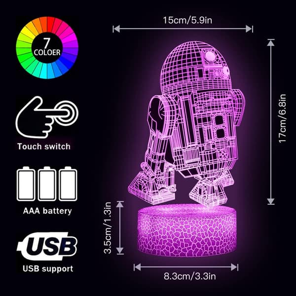 Star Wars 3D Illusion Natlampe, 5 Mønstre 16 Farveskift