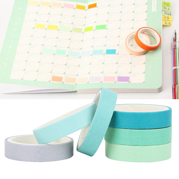 6 kpl liimaa Washi-teippiä yksivärisenä sarjana DIY-leikekirjaan käsin tehtyyn tilin koristeluun (meri)