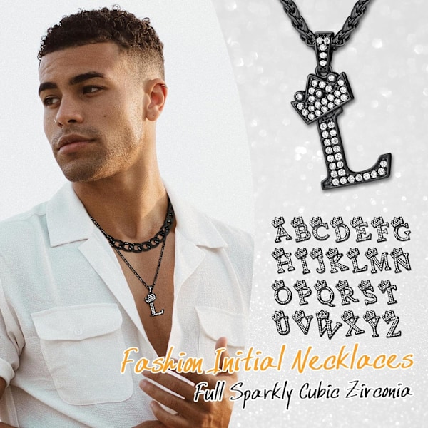 Kruunu Alku A-Z Kaulakoru, Iced Out Kirjainriipus 22-24 Tuuman Ketjulla, Miehet Naiset Bling Hip Hop Aakkoset Nimi Korut Lahja Suuret Alku Kirjaimet Kaulakorut L Black