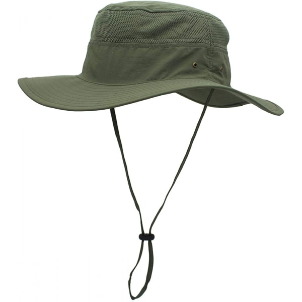 Hatt för män med solskydd UPF 50+ bred brätte hinkhatt vindtät fiske Army Green