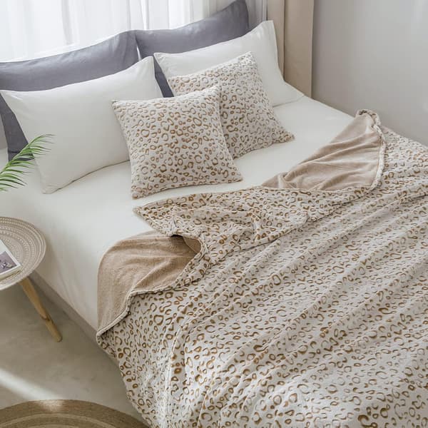 Floneluldstæppe med leopardprint - Ultrablødt, let og luftigt tæppe til sofa, 40 tommer x 50 tommer, brun