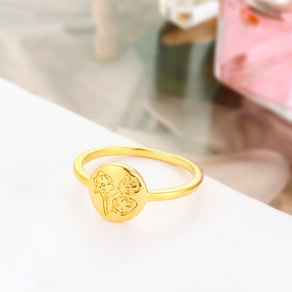 Handgjord blomstsignet ring - 18K guldring - minimalistisk