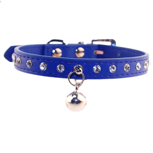 Hundhalsband, hund husdjur valp katt guld kristall halsband med sma Blue 19-25cm