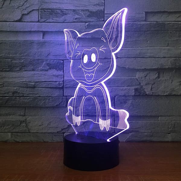 3D Gris Dyr Natlampe Illusion Natlys 7 Farver