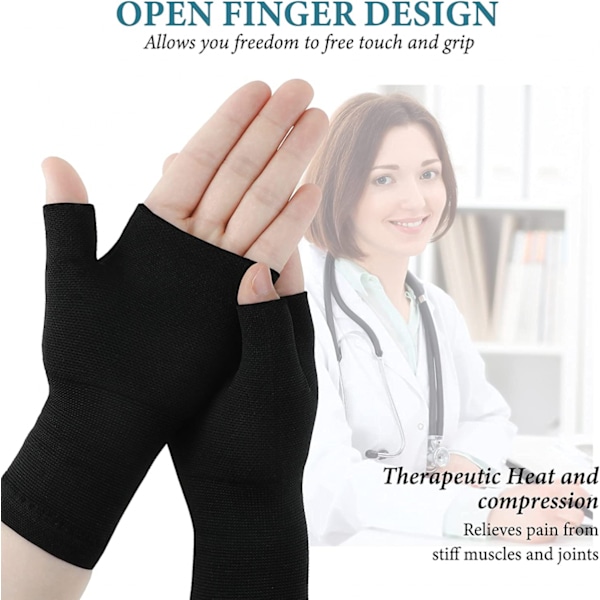 2 stk. Unisex håndledsstøtte ærme fingerløse håndledshandsker kompression gigt handsker sports håndledsstøtte bandage (sort M)