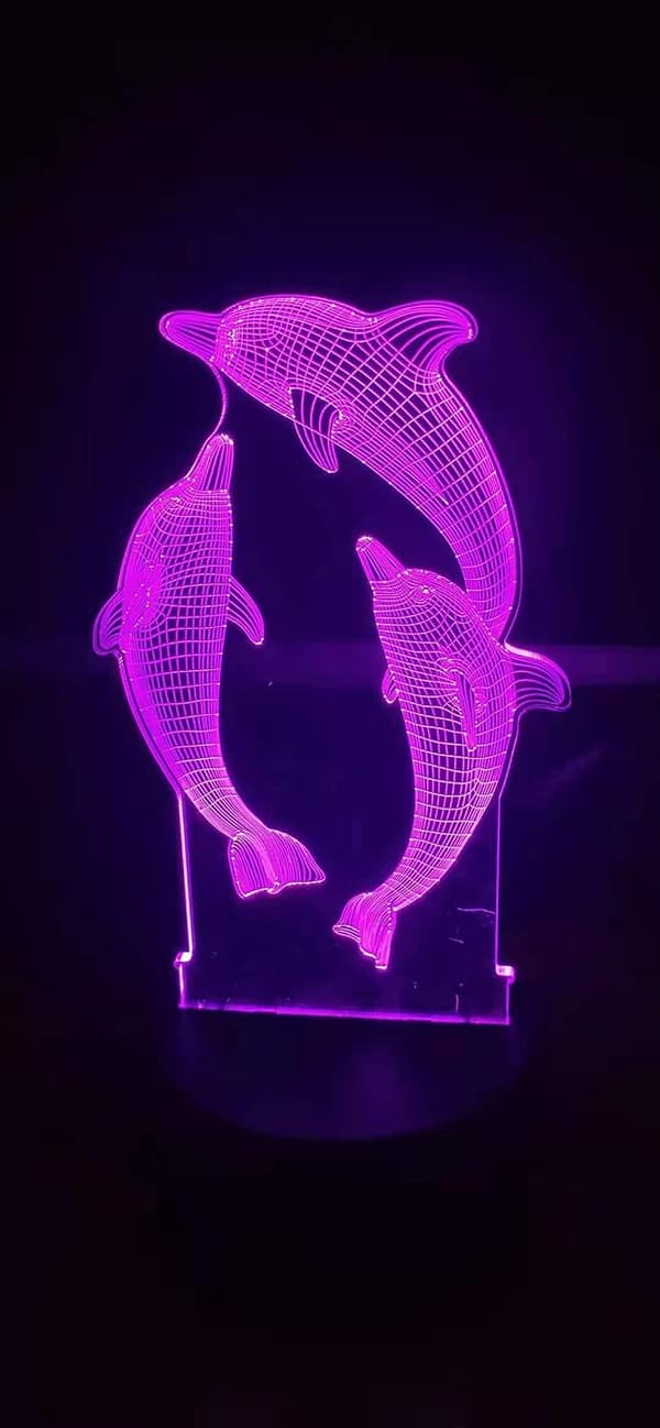 Dolphin Piges Gaver Akryl 3D Illusion Natlamper USB LE