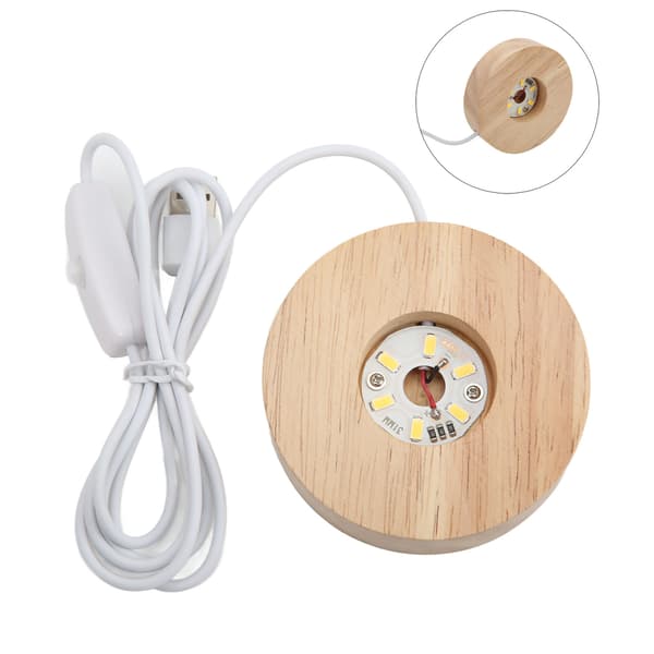 LED-lysbase USB-grensesnitt Eiketremateriale Rund 2cm/0.8in Tykkelse Glødende Dekorativ Displaylampe for Hjem 5V Warm Light Base