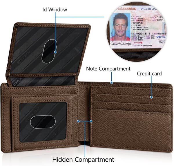 Herrplånböcker Slim Rfid Läder 2 ID-fönster med presentförpackning palm coffee