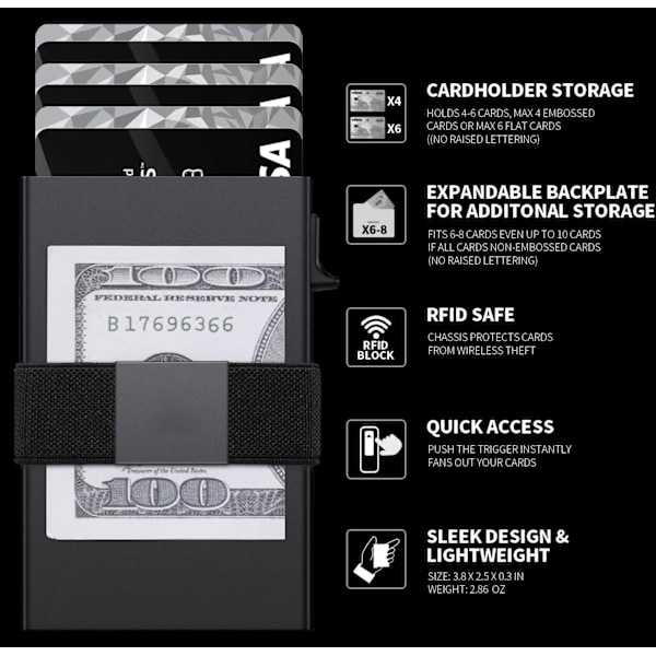Slank Aluminium Kort Holder Tegnebog til Mænd, Holdbar Udvidbar Bagplade, RFID Blokering Minimalistisk Metal Pop Up Tegnebog, Holder 12+ Kort Plus Kontanter Sliver