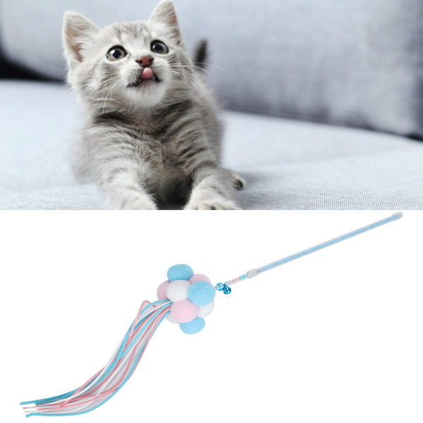 Pet Cat Tassel Playing Stick med Bell og Plush Ball Cat Interactive Training Toy Blue