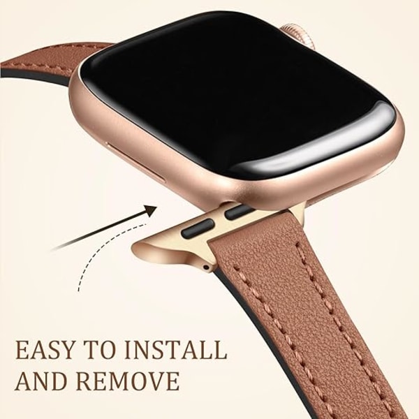Smal Läderarmband Kompatibelt med Apple Watch Armband 40mm 38mm 41mm 42mm 44mm 45mm 46mm Kvinnor, Äkta Läderrem Tunn Brown 38/40/41mm