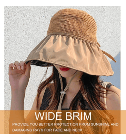 Kvinnors bredbrättade solhatt sommar UV-skyddande hatt packbar, Khaki
