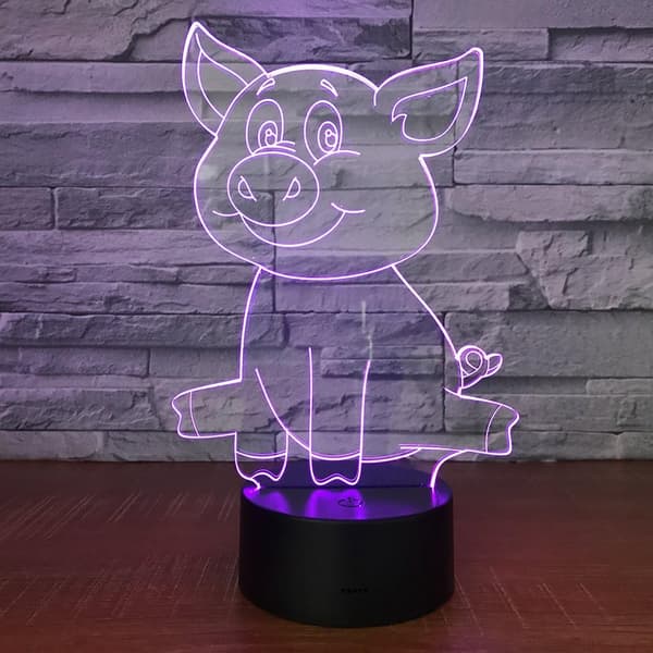 3D Gris Nattlys Dyr USB Berøringsbryter Dekorlampe Bordlampe