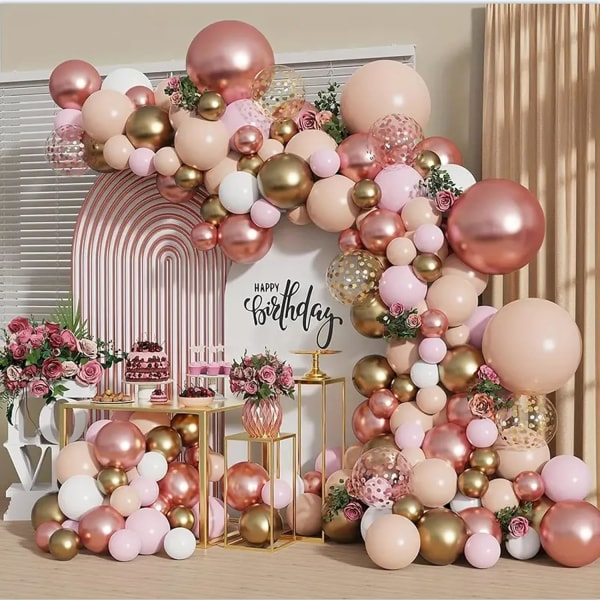 Rosa guld ballonggirlander, naken pastell rosa metallic guld matt vit ballonger guld och rosa guld konfetti ballonger för bröllop bruddusch Bir
