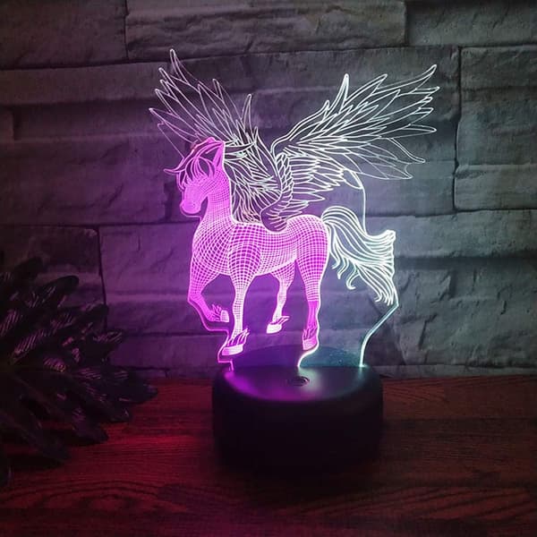 Unicorn LED 3D Illusjonslampe USB Optisk Lampe Nattlys Fe