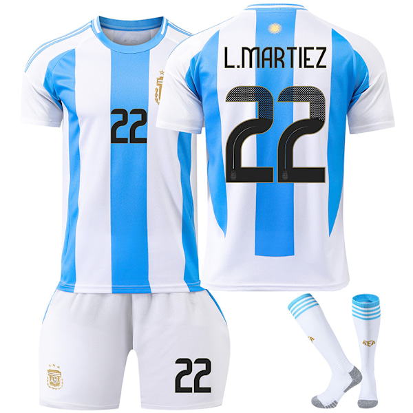 24/25 Fotballdrakt for barn Treningsdress Fotballdrakt for gutter, Argentina NO.22 L.Martiez Fotballag Jersey Treningsdress Skjorter Shorts a 24