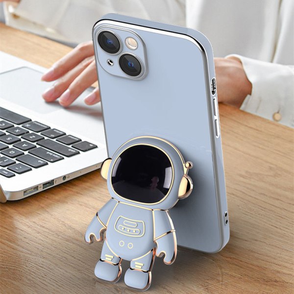 6D Elektroplet Astronaut Skjult Stativ Etui til iPhone Kvinder Astronaut Foldbart Stativ iPhone Etui med Kamera Beskytter Blød TPU Stødsikker Bumper Blue iPhone XR