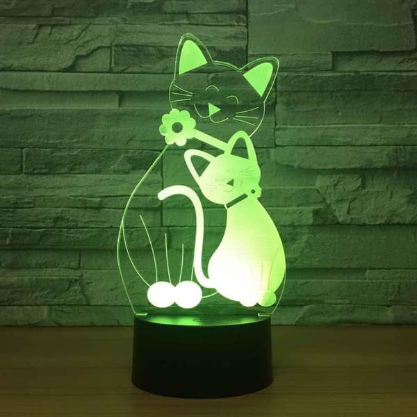 3D Nattlampe for Barn, 3D Dyre-katteillusjon Nattlampe