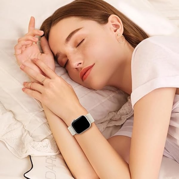 Flätat Solo Loop Kompatibelt med Apple Watch Armband 38mm 40mm 41mm 42mm Kvinnor Män, Stretchigt Elastiskt Sportband i Nylon för iWatch Ultr Starlight