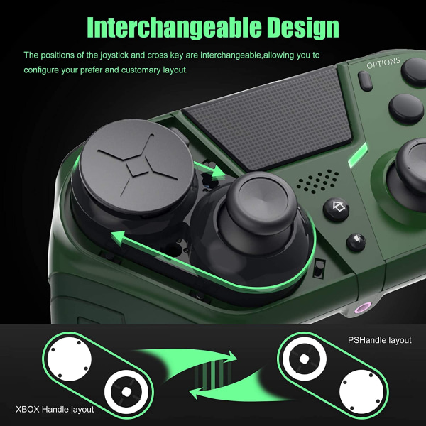 Trådlös handkontroll för PS4, spelkontroll med fjärrkontroll Green